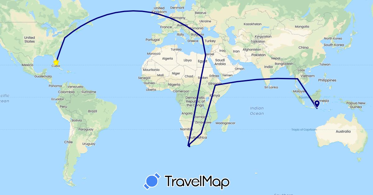 TravelMap itinerary: driving in Egypt, Ethiopia, Indonesia, Thailand, Turkey, United States, South Africa (Africa, Asia, North America)